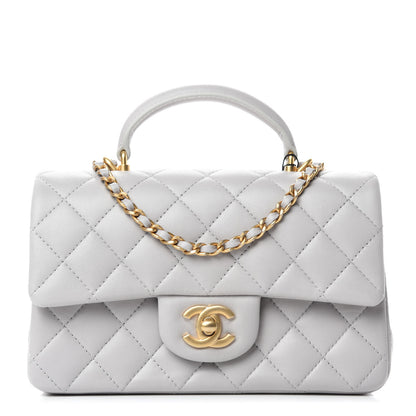 Chanel Lambskin Quilted Mini Top Handle Rectangular Flap Grey 1 of 11