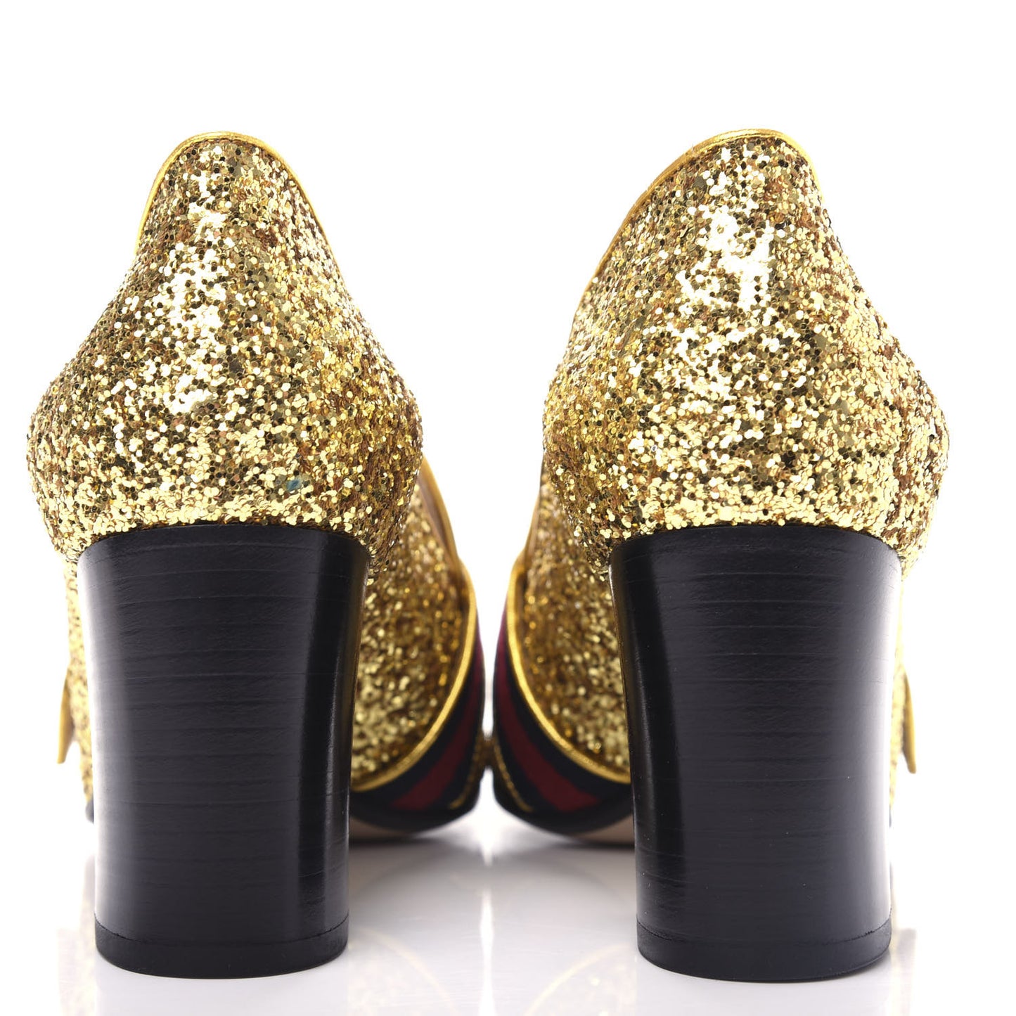 Glitter Nappa Web Peyton 75mm Loafer Pumps 37 Oro Vecchio