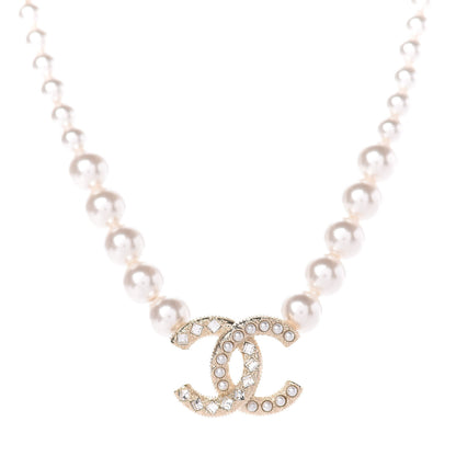 Chanel Pearl Crystal Chain CC Necklace Gold 4 of 7