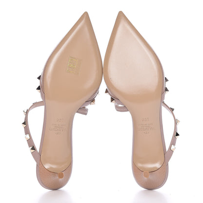 Valentino Garavani Pebbled Calfskin Rockstud Cross Strap 50mm Mules 36.5 Poudre 5 of 12