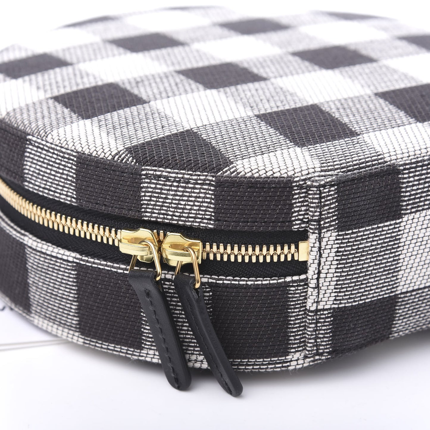 Canvas Gingham Check Circle Crossbody Black White