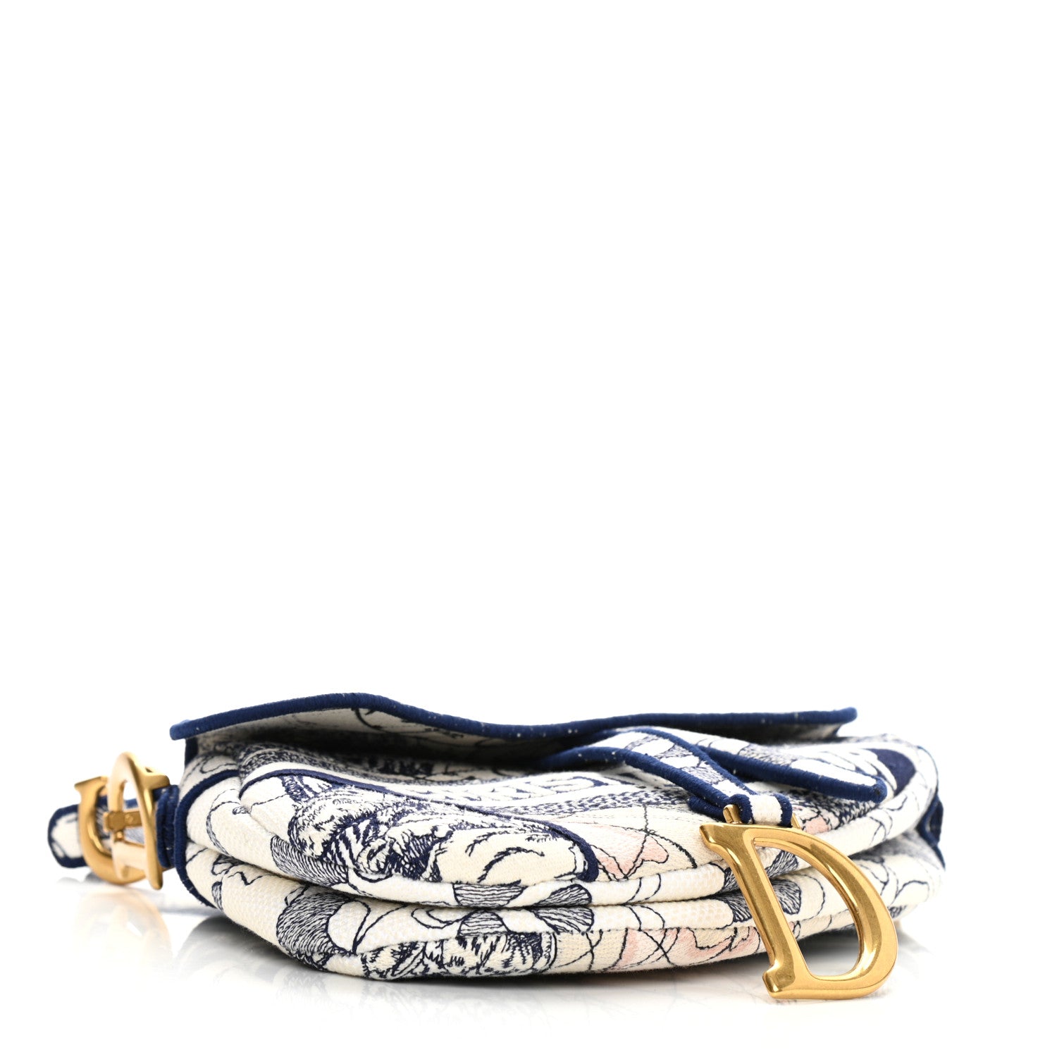Christian Dior Canvas Embroidered Around the World Saddle Bag Blue 4 of 11