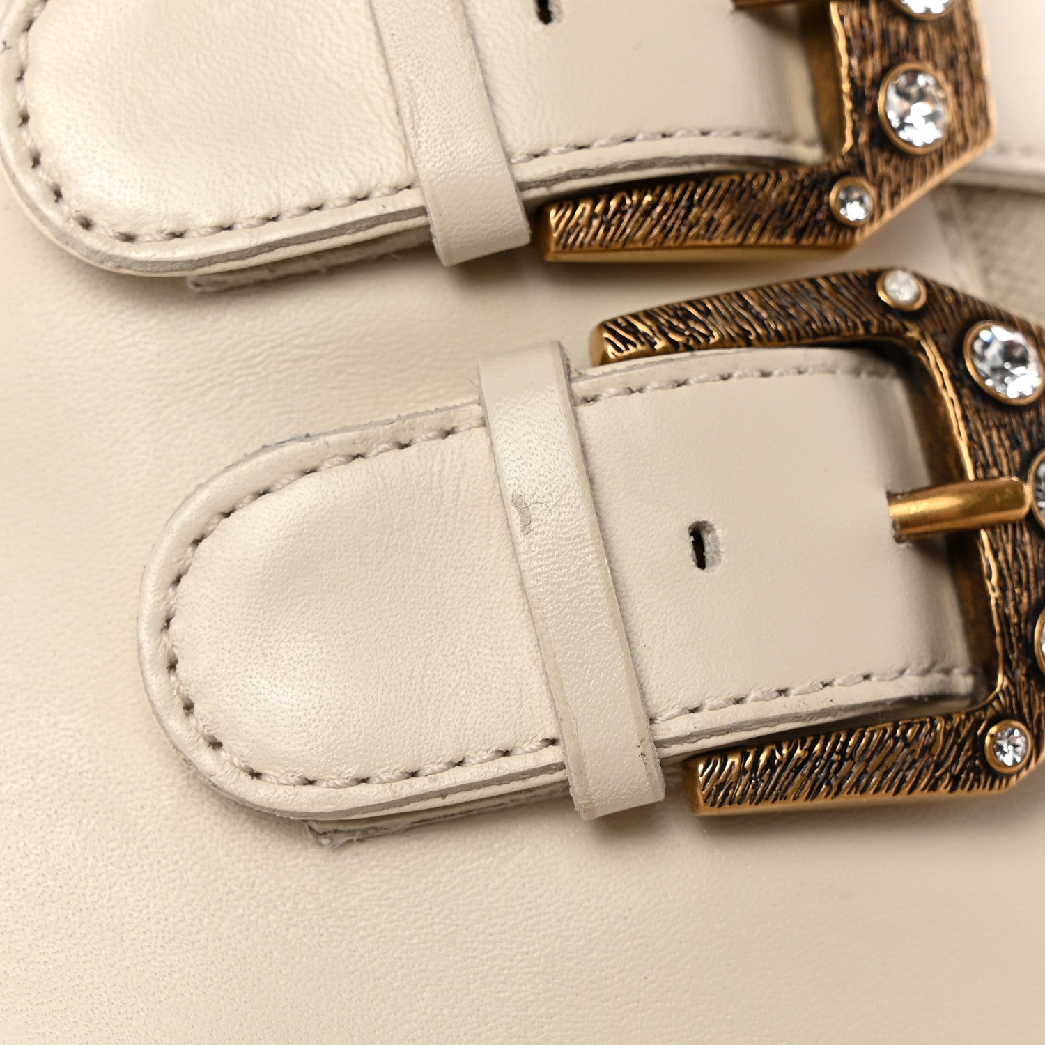 Gucci Kensington Calfskin Nappa GG Supreme Monogram Womens Double Buckle Ankle Boots 37 Mystic White Beige 12 of 12
