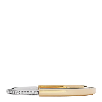 Tiffany 18K Yellow White Gold Diamond Tiffany Lock Half Pave Bangle Bracelet 1 of 4