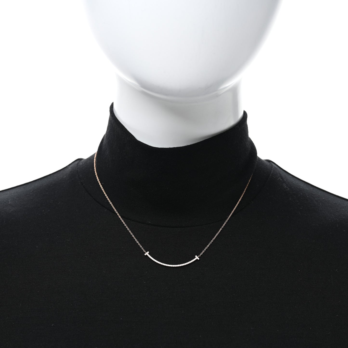 18K Rose Gold Diamond Small T Smile Pendant Necklace