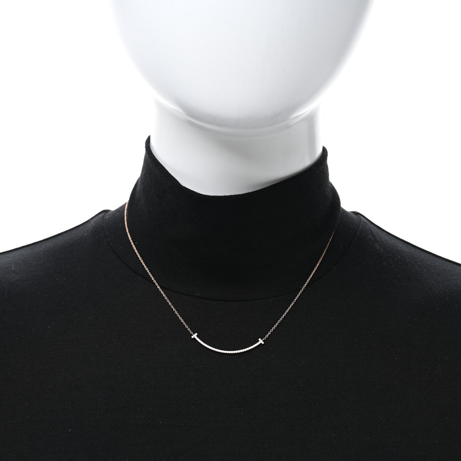 Tiffany 18K Rose Gold Diamond Small T Smile Pendant Necklace 2 of 4
