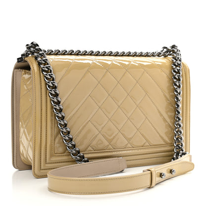 Chanel Patent Chevron Quilted New Medium Boy Flap Light Beige 3 of 10
