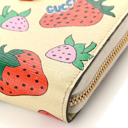 Gucci Grainy Calfskin Strawberry Zumi Zip Around Wallet Ivory Red 8 of 10