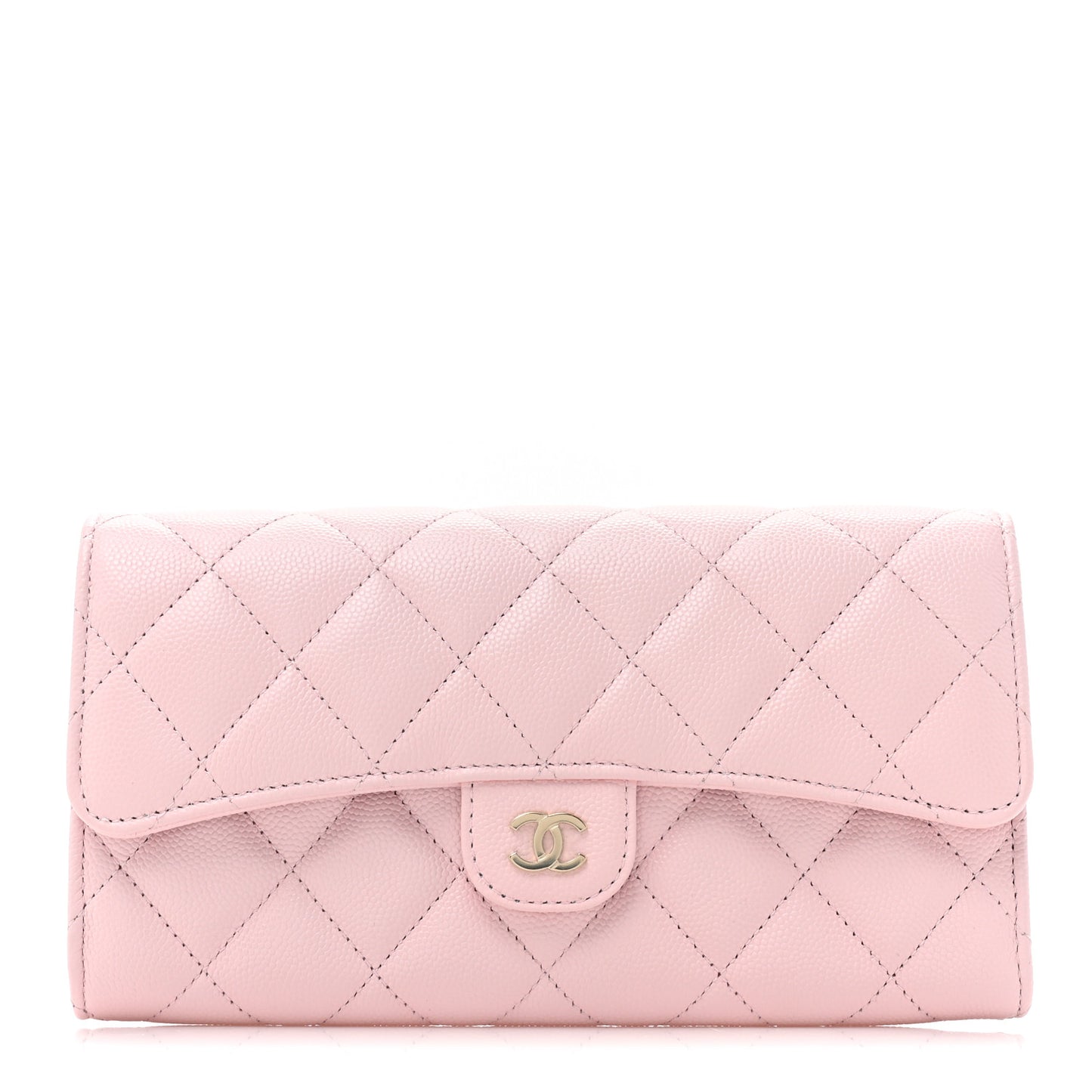 Caviar Quilted Large Gusset Flap Wallet Light Pink