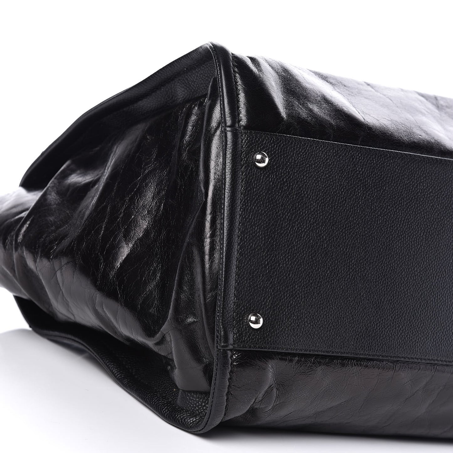 Glazed Calfskin Large Deauville Tote Black
