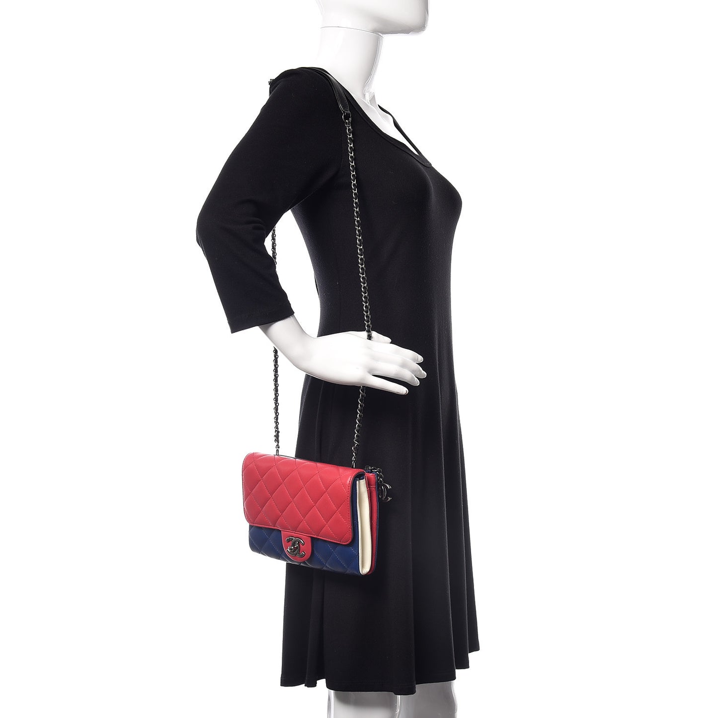 Lambskin Quilted Tri-color Crossbody Bag Dark Red