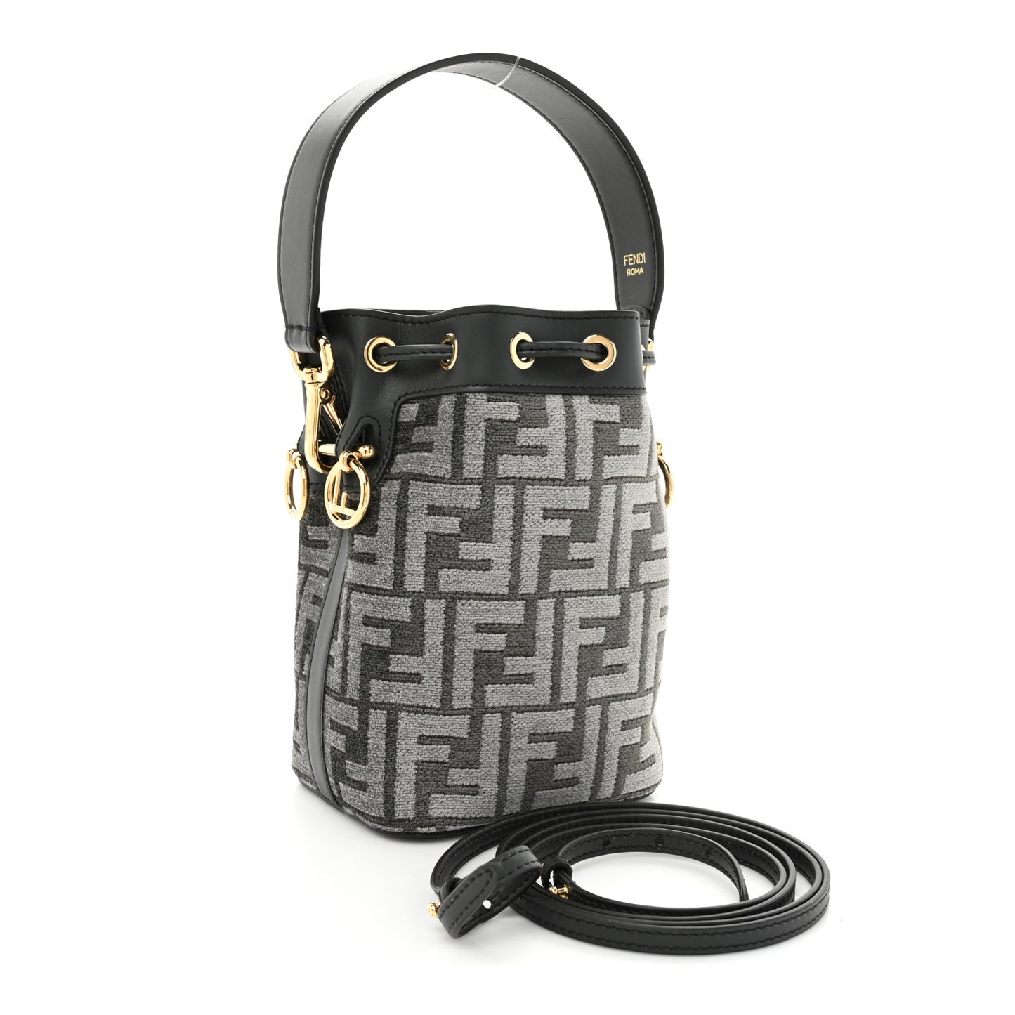Chenille Vitello King FF Mini Mon Tresor Bucket Bag Antracite Asfalto