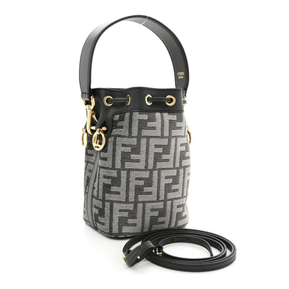 Fendi Chenille Vitello King FF Mini Mon Tresor Bucket Bag Antracite Asfalto 3 of 9