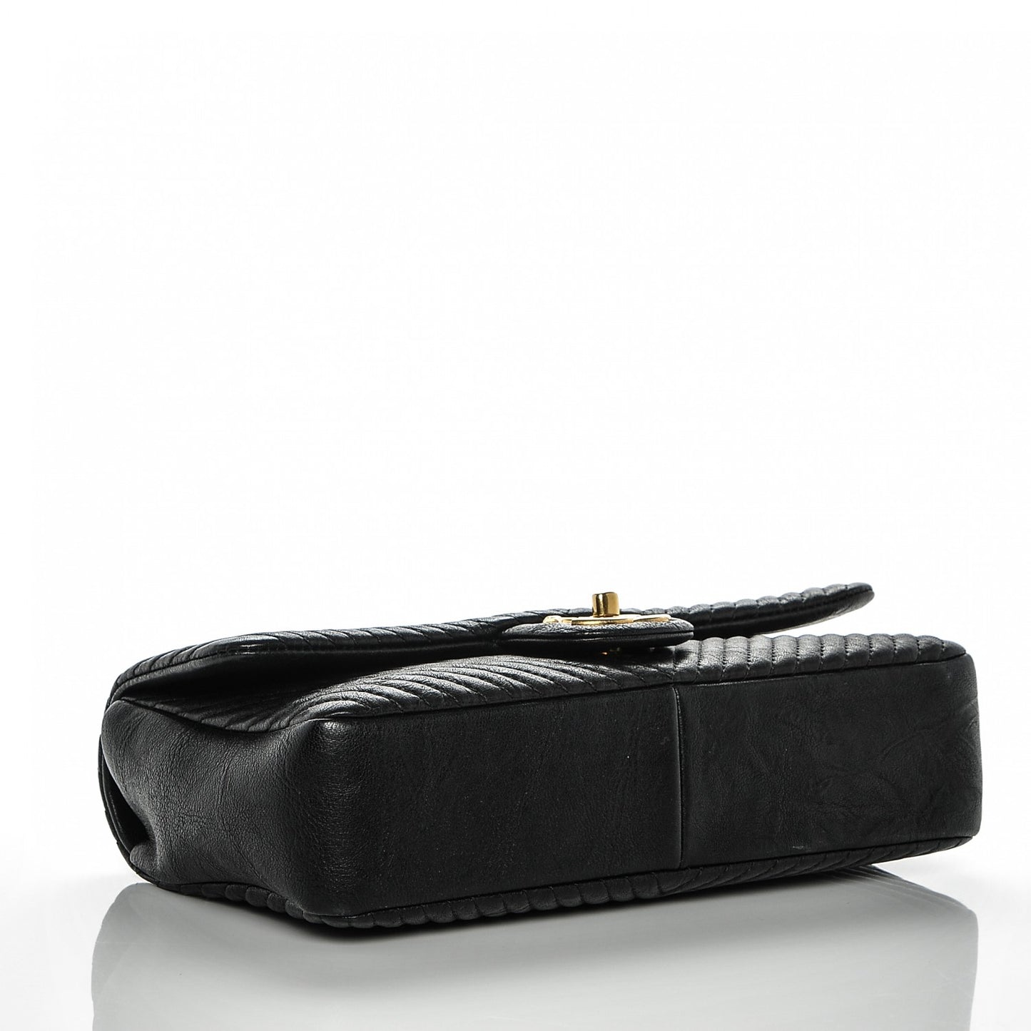 Wrinkled Lambskin Chevron Quilted Small Flap Black
