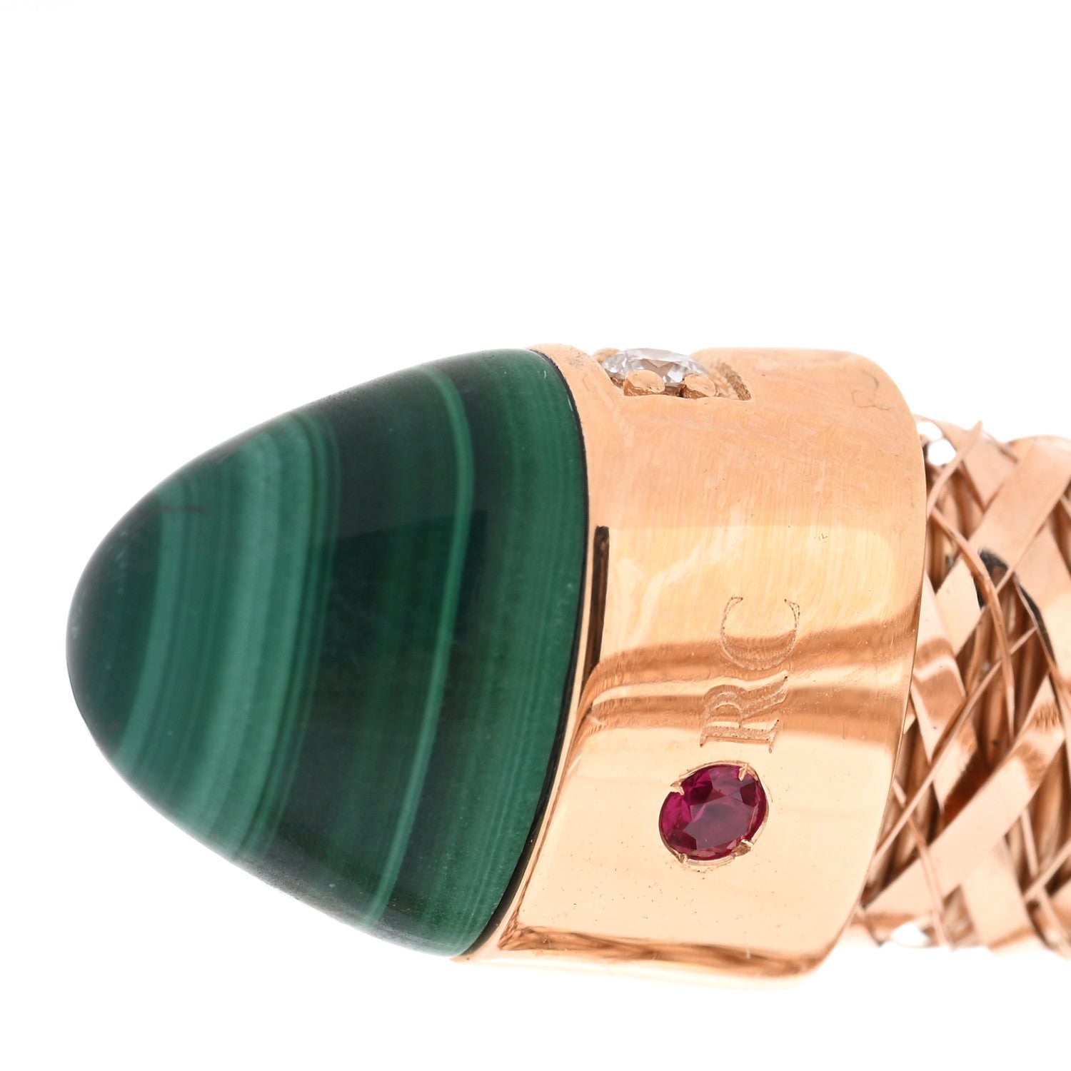 Roberto Coin 18K Rose Gold Diamond Malachite Primavera Coil Bracelet 4 of 5