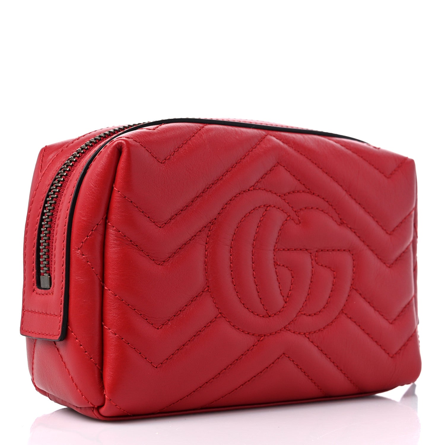 Gucci Calfskin Matelasse GG Marmont Cosmetic Case Hibiscus Red 3 of 10