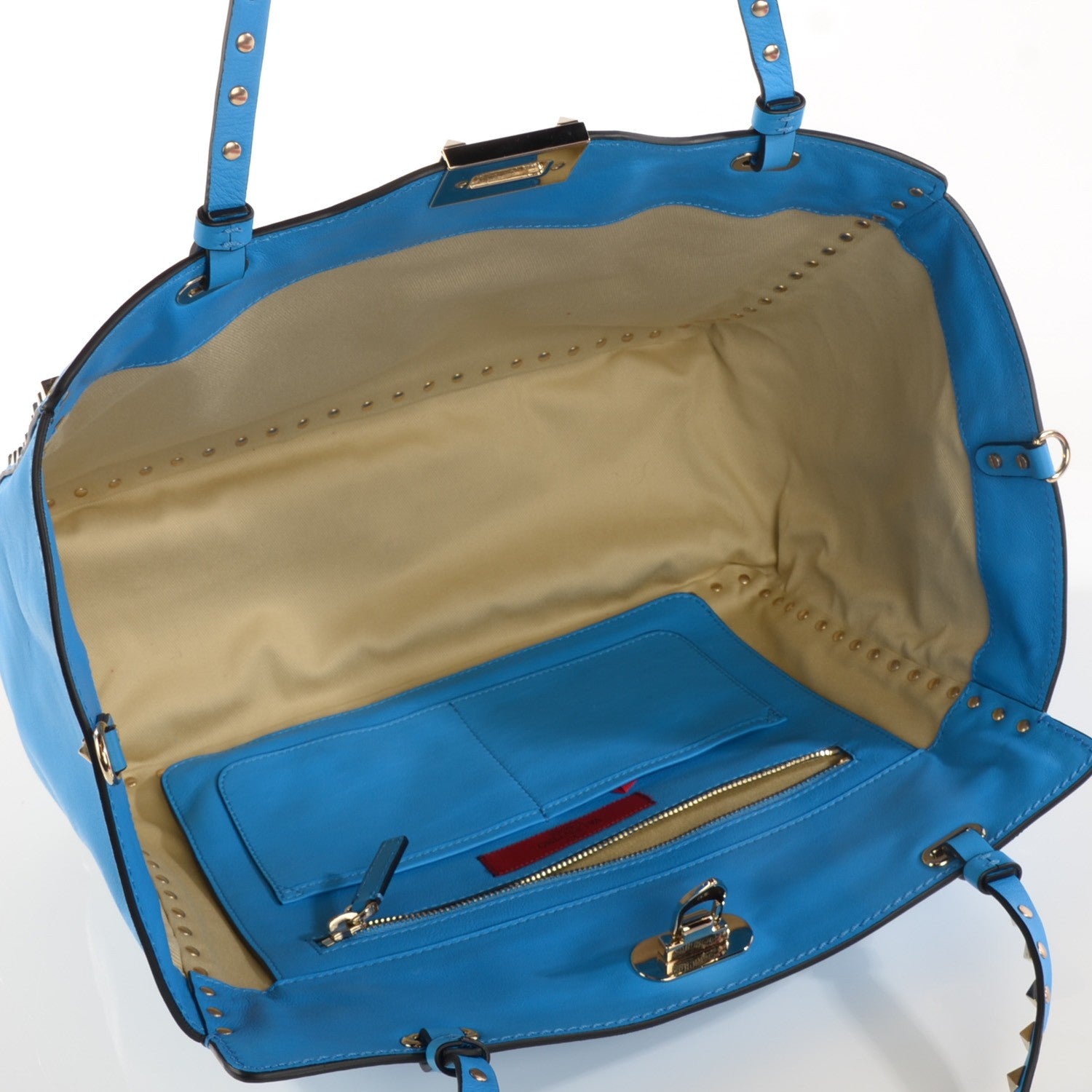 Valentino Garavani Vitello Medium Rockstud Tote Blue Fluo 5 of 8