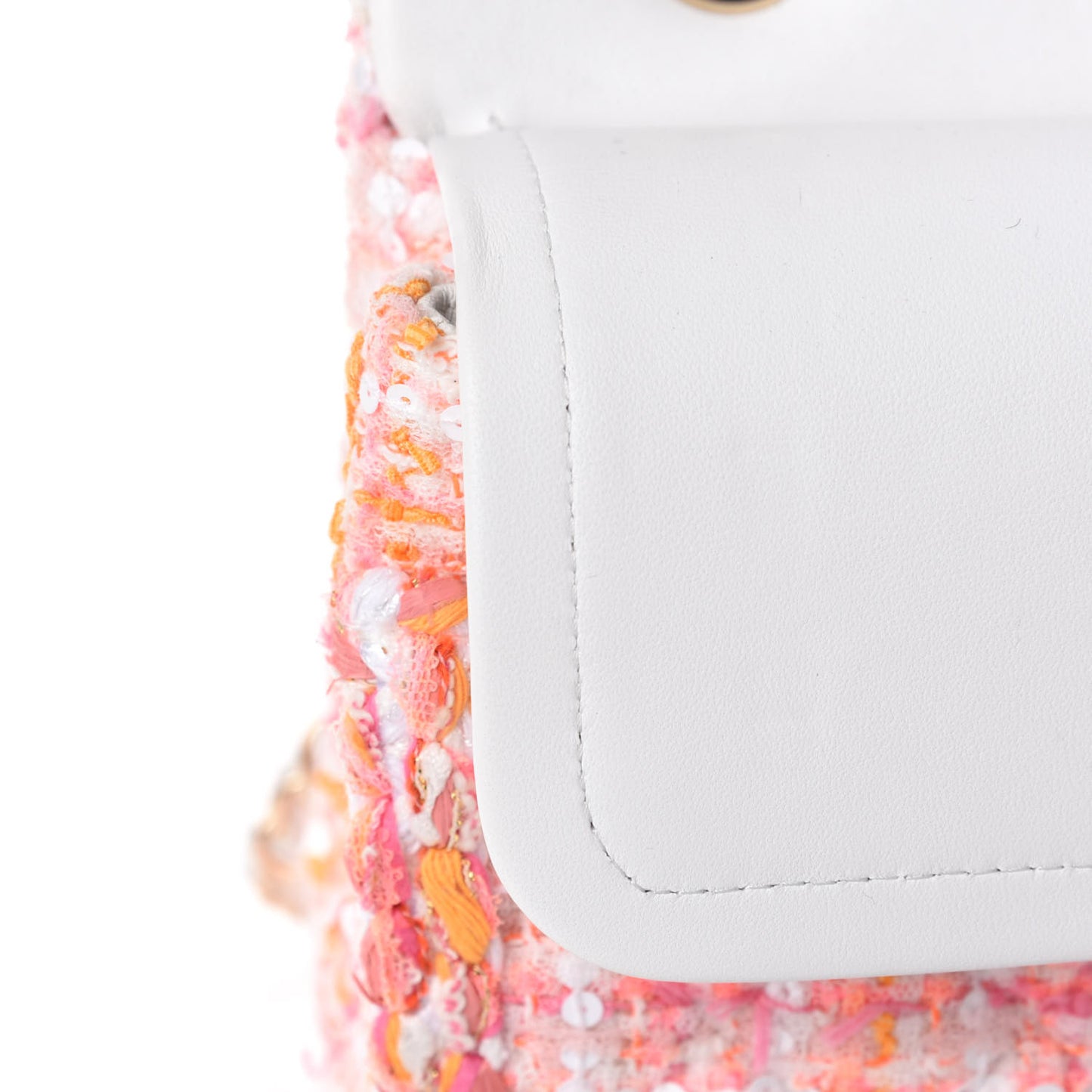 Tweed Braid Sequin Medium Double Flap White Pink Orange