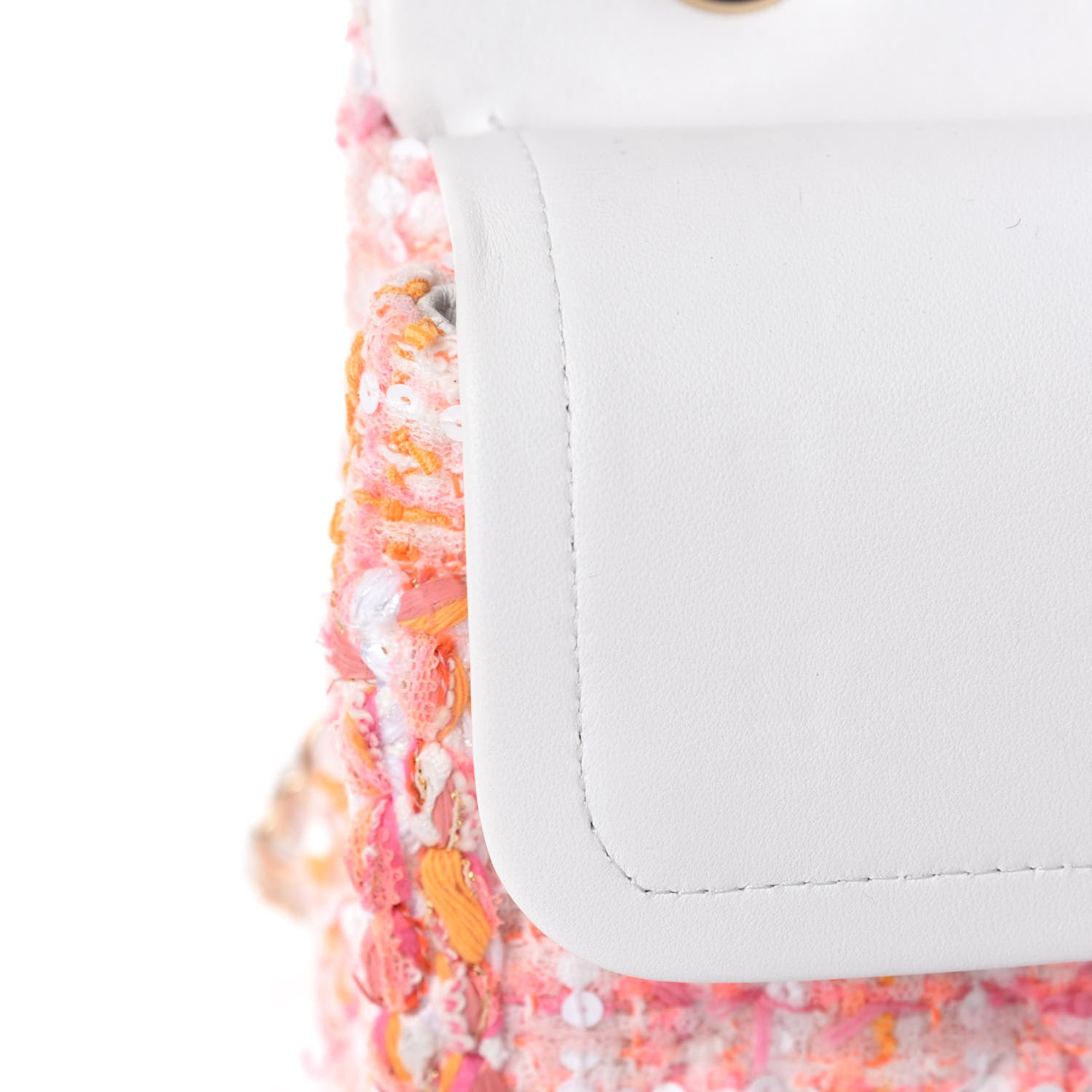 Chanel Tweed Braid Sequin Medium Double Flap White Pink Orange 9 of 12