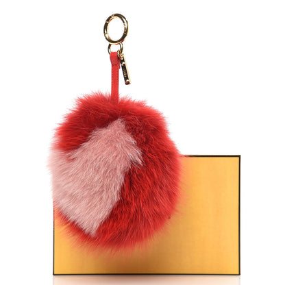 Fendi Fox Fur Shiny Nappa Heart Pom Pom Bag Charm Rosso Rosa 5 of 5