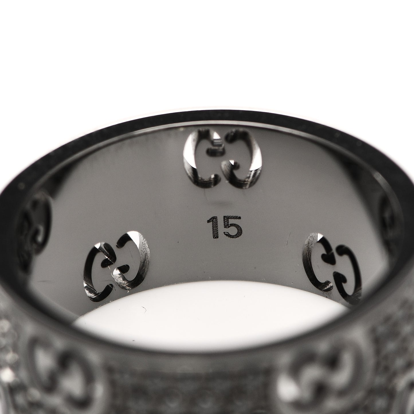 18K White Gold Black Diamond Wide Icon Stardust Band Ring 54 7