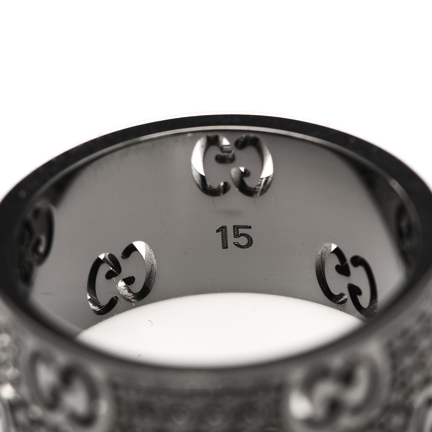 Gucci 18K White Gold Black Diamond Wide Icon Stardust Band Ring 54 7 5 of 7