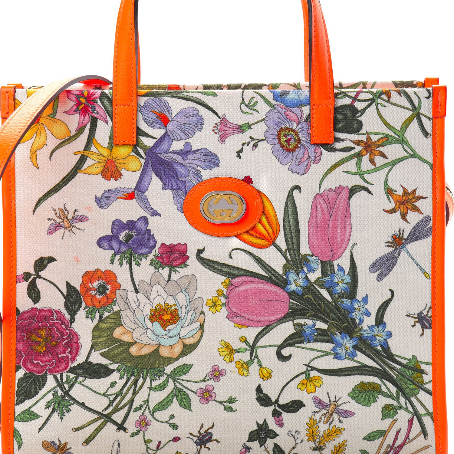 Gucci Canvas Medium Flora Tote White Multicolor Orange Fluo 8 of 16