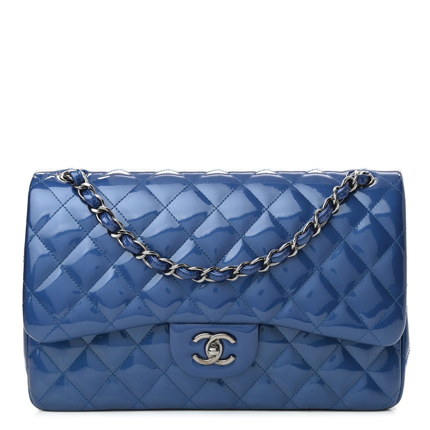 Patent Quilted Jumbo Double Flap Blue