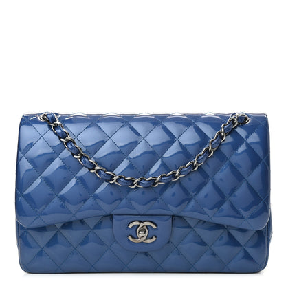 Chanel Patent Quilted Jumbo Double Flap Blue 1 of 11
