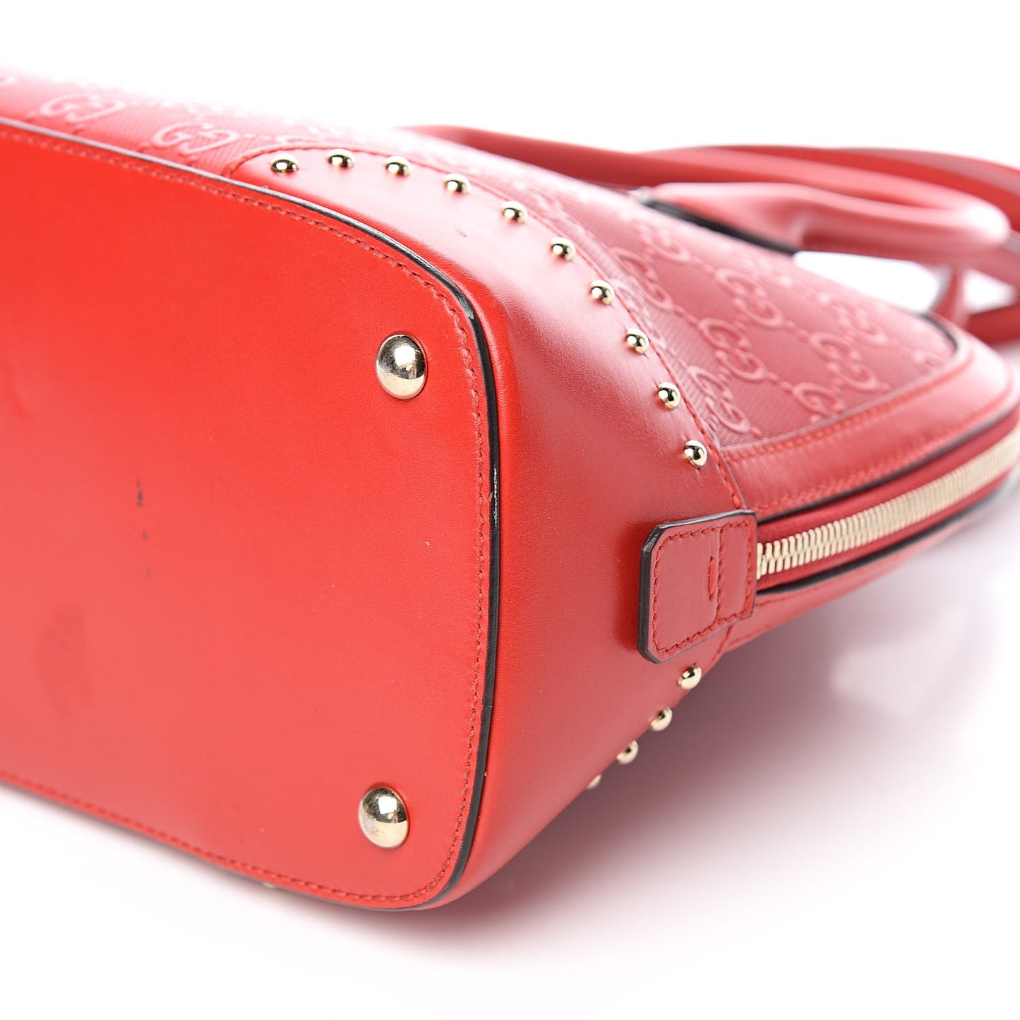 HIlary Lux GG Monogram Embossed Studded Top Handle Dome Bag Tobasco