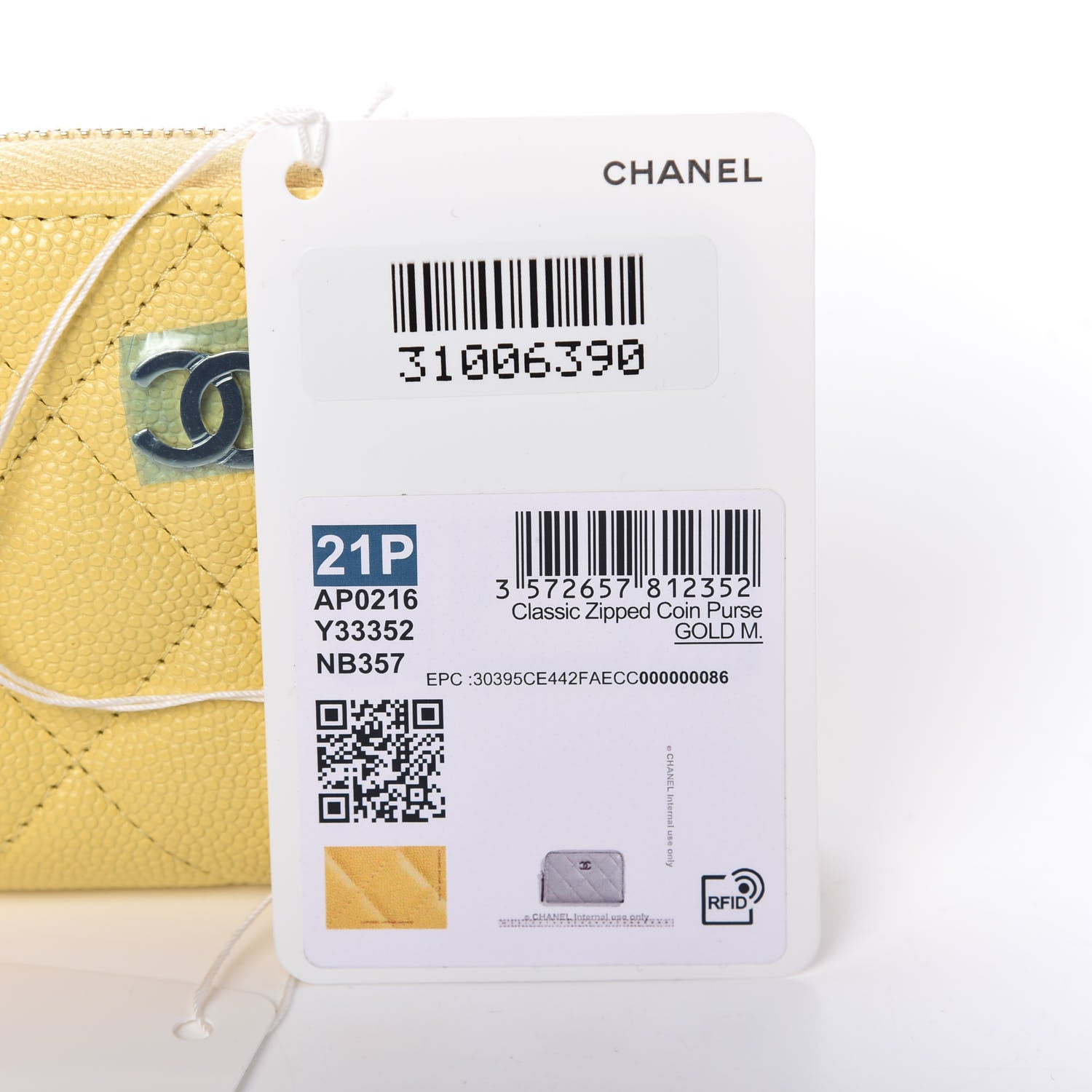 Chanel Caviar Quilted Zip Coin Purse Yellow 9 of 9
