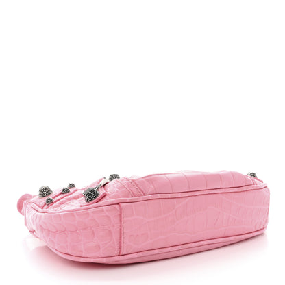 Balenciaga Extra Supple Calfskin Crocodile Embossed Le Cagole Mini Purse With Chain Sweet Pink 4 of 11