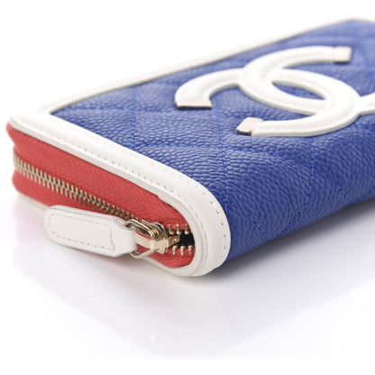 Chanel Caviar Quilted Medium Filigree Zip Around Wallet Blue White Red 6 of 12