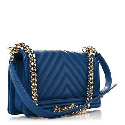 Chanel Lambskin Chevron Quilted Medium Boy Flap Blue 3 of 12