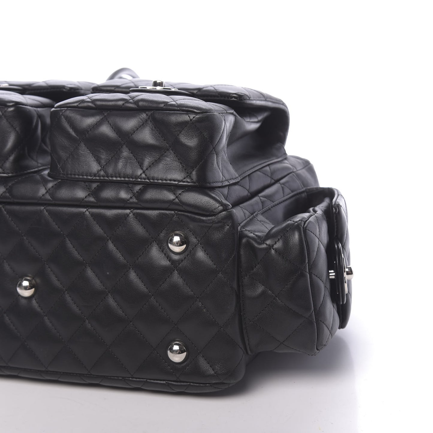 Calfskin Quilted Large Cambon Multipocket Reporter Black