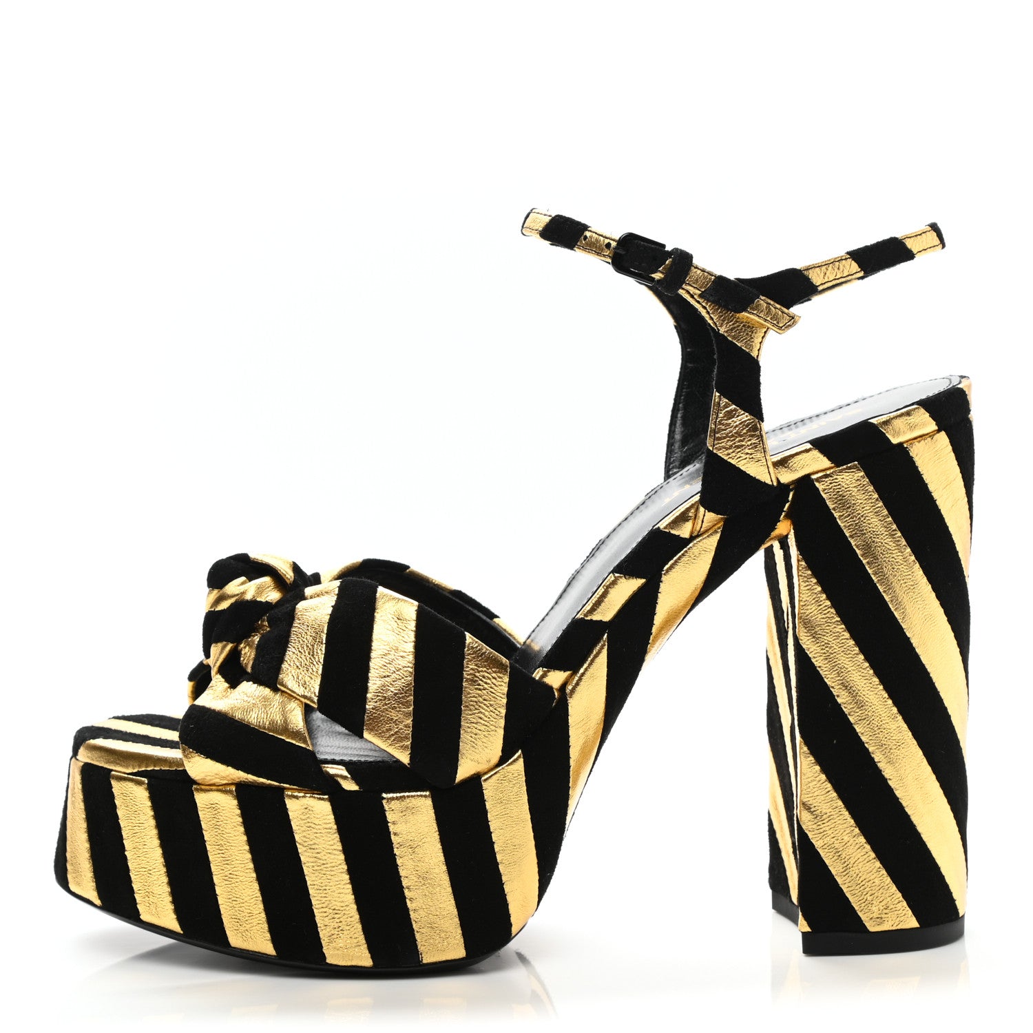 Saint Laurent Metallic Suede Bianca 125 Platform Sandals 39 Black Gold 1 of 9