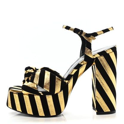 Saint Laurent Metallic Suede Bianca 125 Platform Sandals 39 Black Gold 1 of 9
