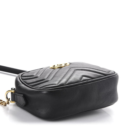 Gucci Calfskin Matelasse Mini GG Marmont Chain Shoulder Bag Black 4 of 10