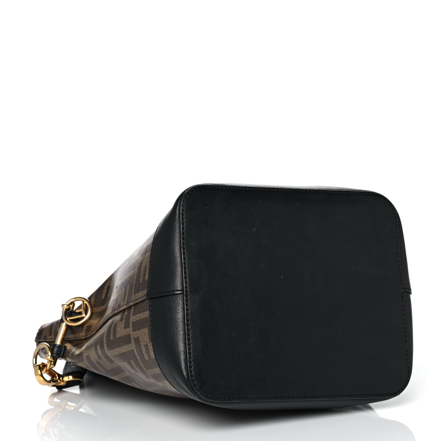 Fendi Glazed Fabric Vitello Grace F is Fendi FF 1974 Stamp Patch Grande Mon Tresor Bucket Bag Mogano Panna Black 4 of 11