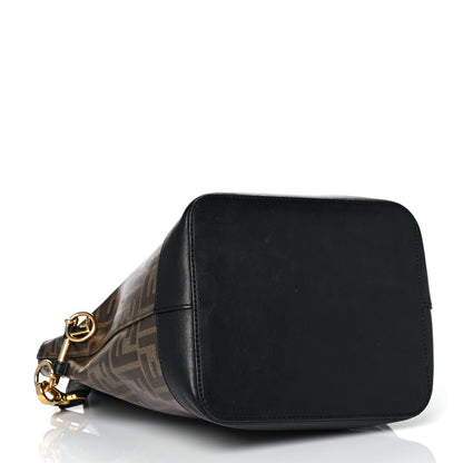 Fendi Glazed Fabric Vitello Grace F is Fendi FF 1974 Stamp Patch Grande Mon Tresor Bucket Bag Mogano Panna Black 4 of 11