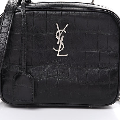 Saint Laurent Calfskin Crocodile Embossed Monogram Lunch Box Bag Black 10 of 15