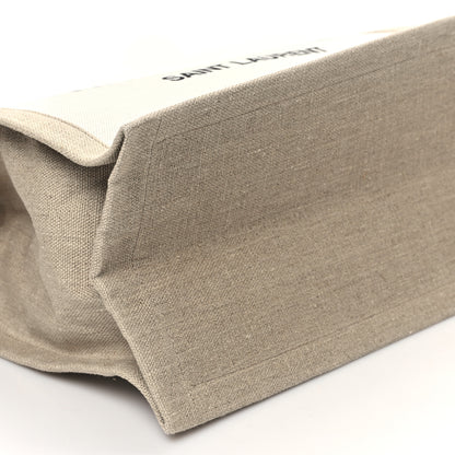 Saint Laurent Linen Calfskin Small Rive Gauche Tote Greggio Natural 9 of 13