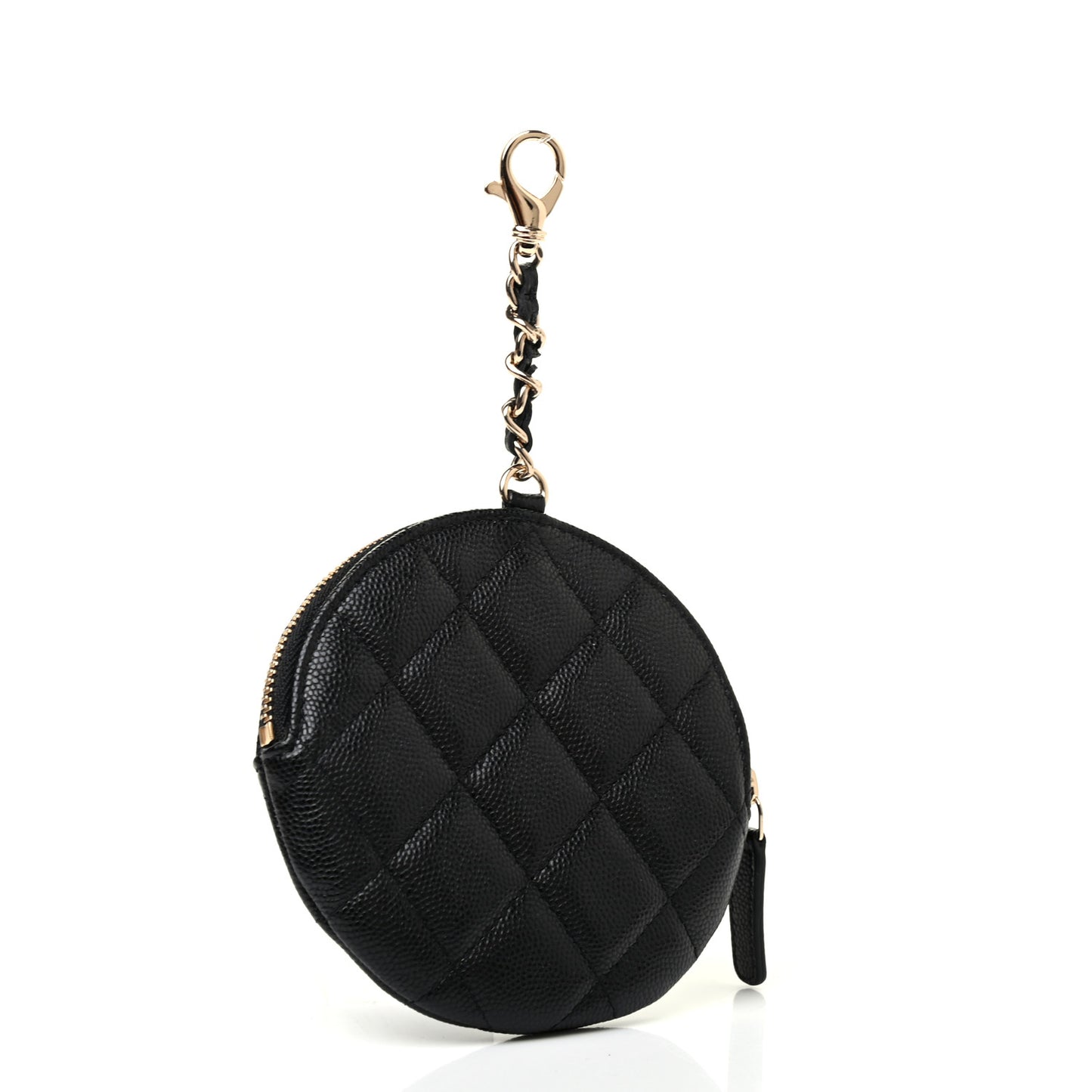 Caviar Quilted Round Clip On Coin Purse Black