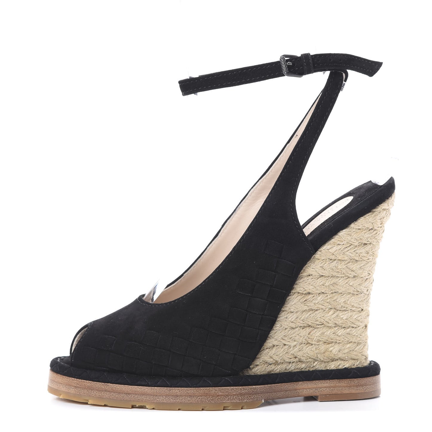 Suede Intrecciato Wedge Sandals 38 Black