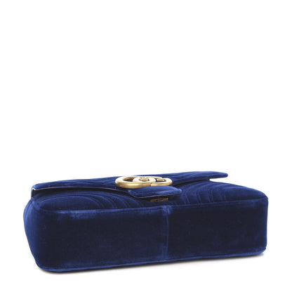 Gucci Velvet Matelasse Medium GG Marmont Shoulder Bag Cobalt Blue 3 of 9