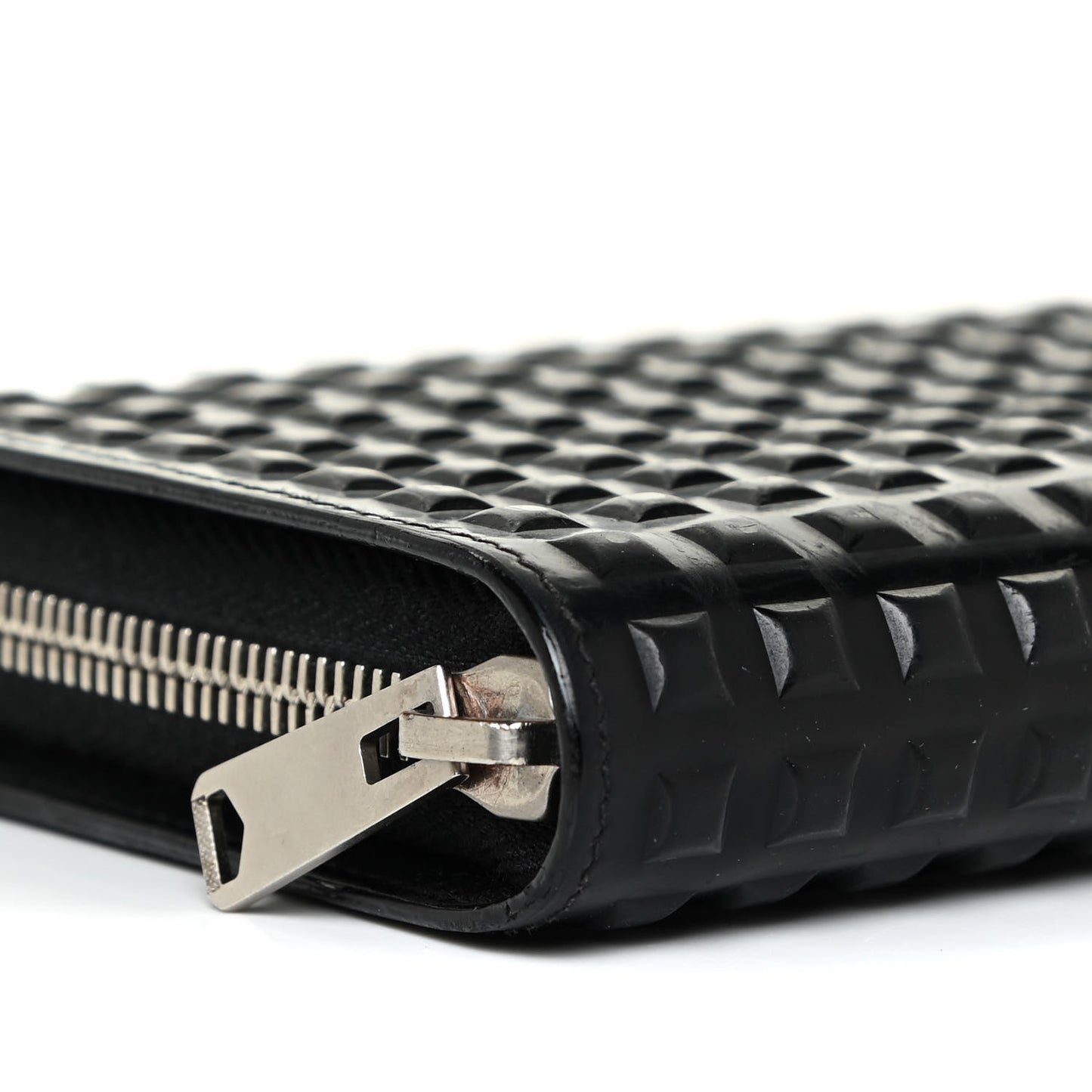 Calfskin Grid Embossed Zip Around Wallet Black