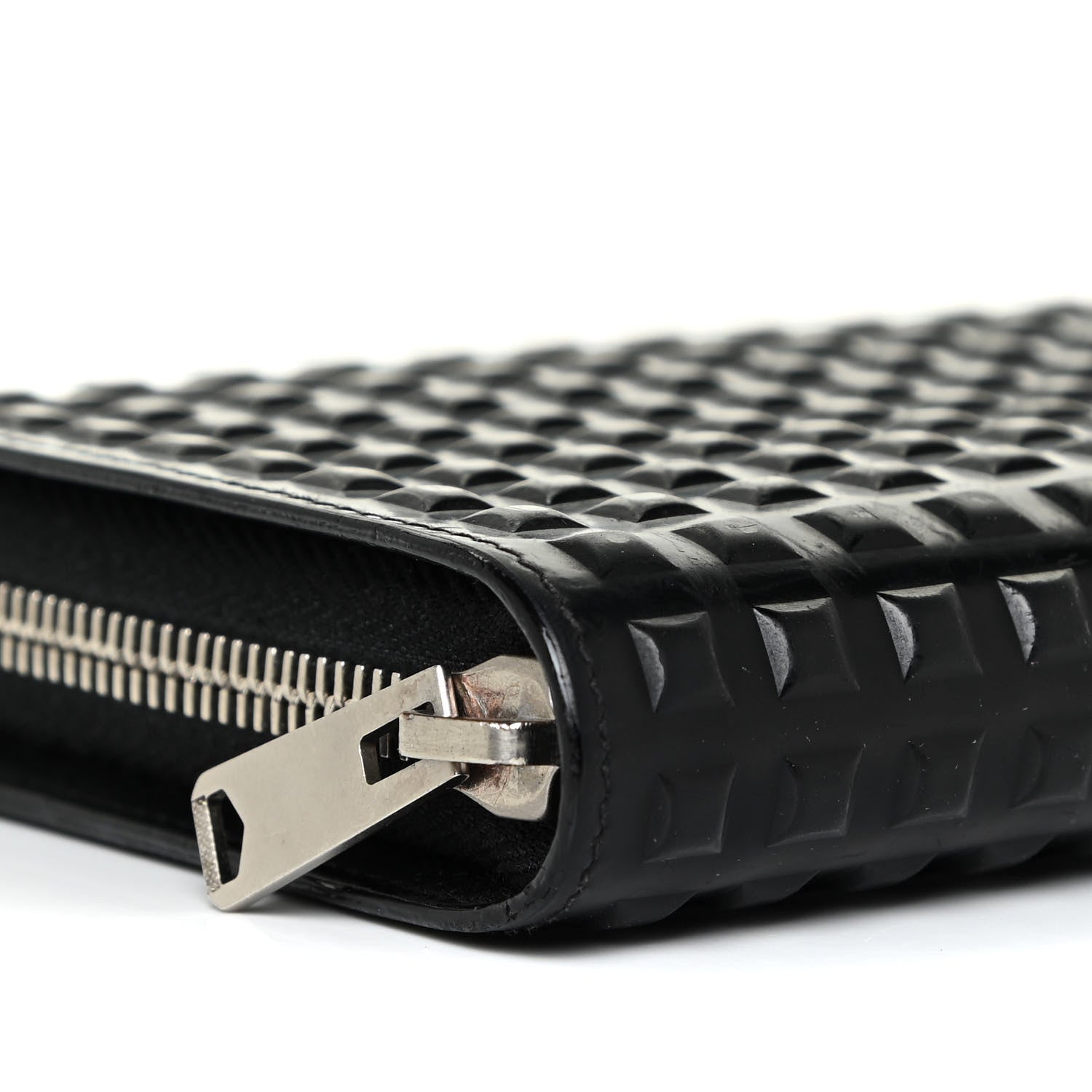 Balenciaga Calfskin Grid Embossed Zip Around Wallet Black 10 of 18