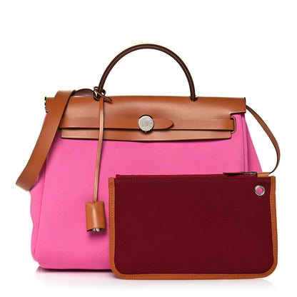 Hermes Toile Officier Vache Hunter Verso Herbag Zip PM 31 Bubblegum Rubis Naturel 1 of 12