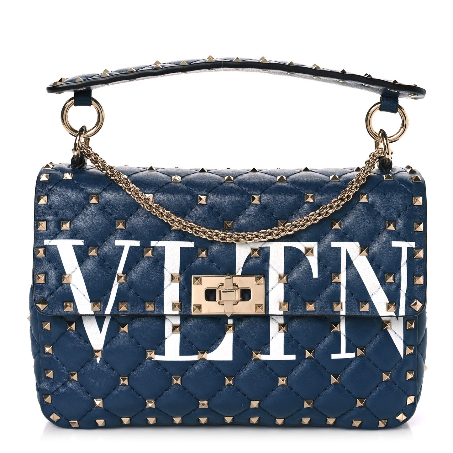 Nappa VLTN Print Medium Rockstud Spike Shoulder Bag Pure Blue White