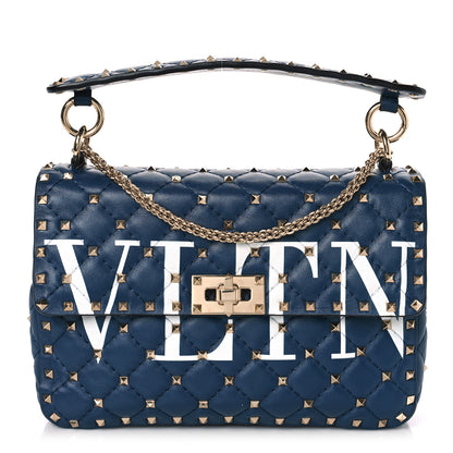 Valentino Garavani Nappa VLTN Print Medium Rockstud Spike Shoulder Bag Pure Blue White 1 of 11